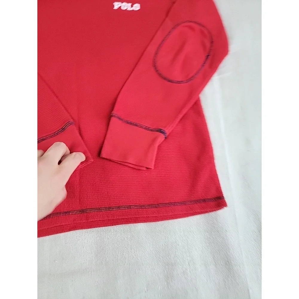 Polo Ralph Lauren Thermal Shirt Mens Medium Red Waffle Knit Elbow Patch Flag